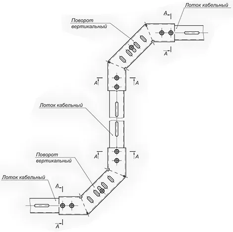 Поворот вертикальный с перекладиной для лотков кабельных тип 1 и тип 3
